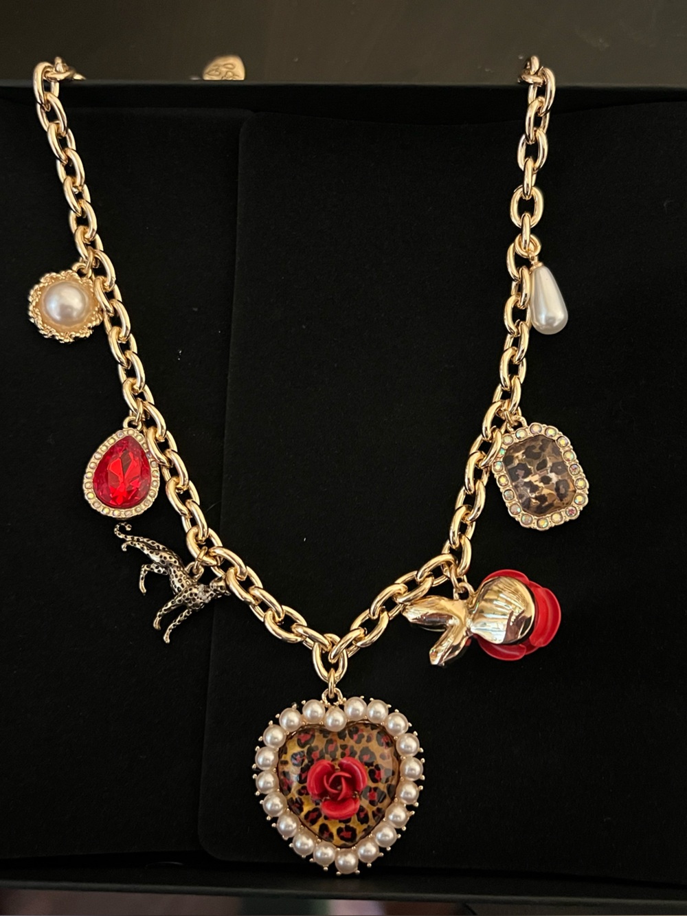 Betsey Johnson Leopard, Heart, Rose Necklace
